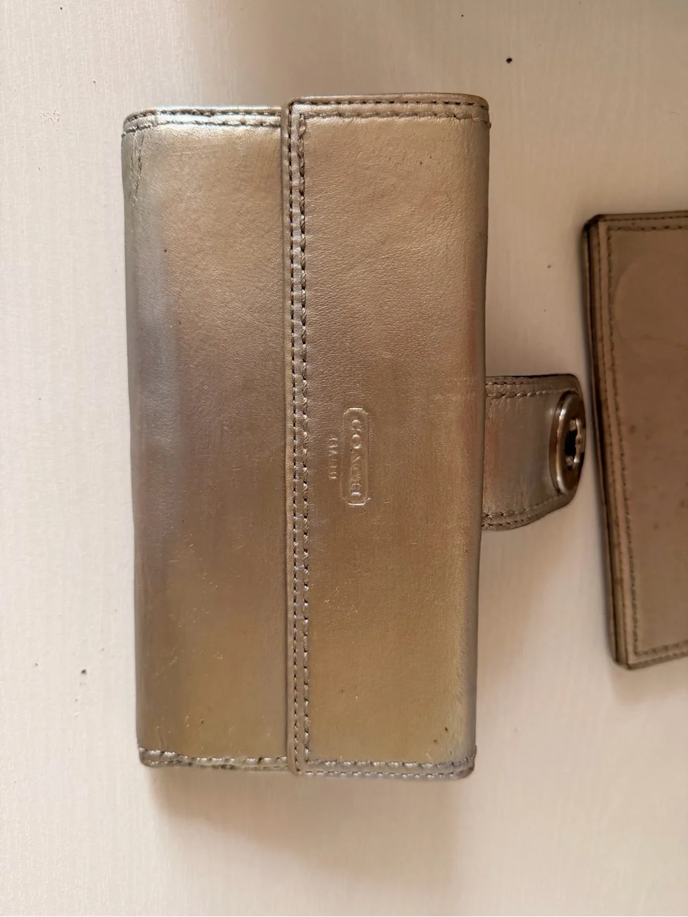 vintage Coach Metallic Leather Turnlock Slim Envelope Checkbook Wallet Y2K